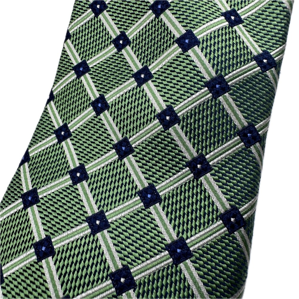 Jos A Bank Signature Mens‎ Green Navy Blue Geometric 100% Silk Necktie 3.25"